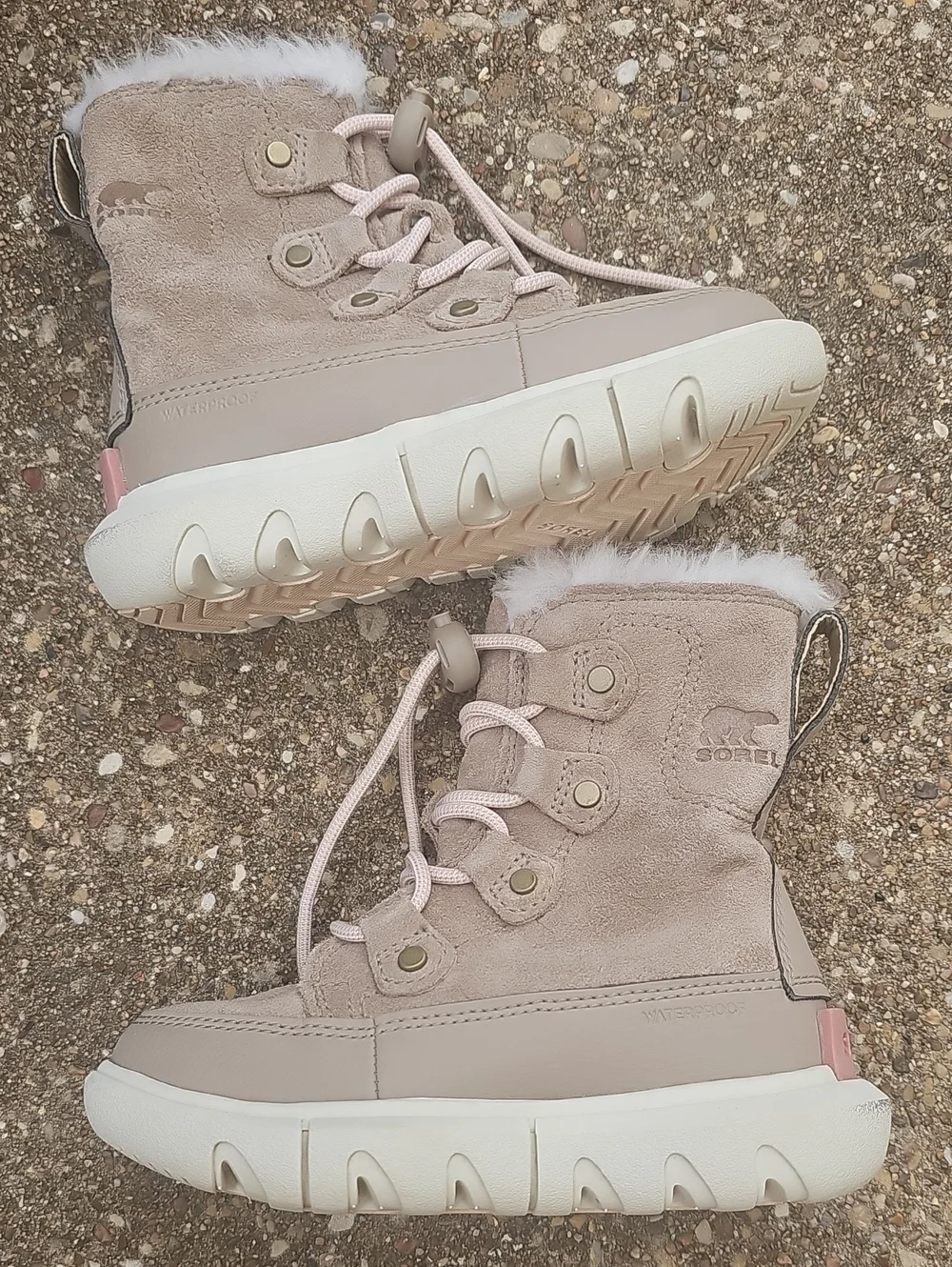 Sorel Explorer Waterproof Taupe Tan Suede Leather Faux-Fur Winter Boot Toddler 9
